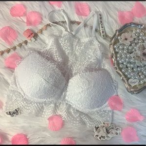 VS PINK High Neck Lace Push Up Bralette